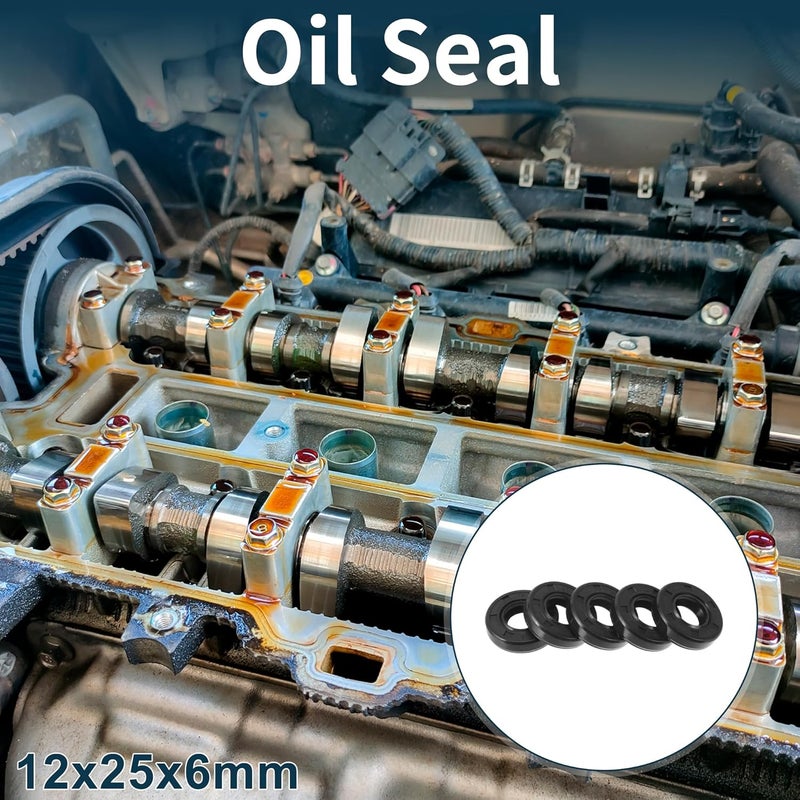 TUCKBOLD Universal Oil Seal TC Double Lip W Steel Spring Seal Ring Rotary Shaft Seal 12x25x6mm High Pressure NBR Rubber Black 5 Pcs - Image 2